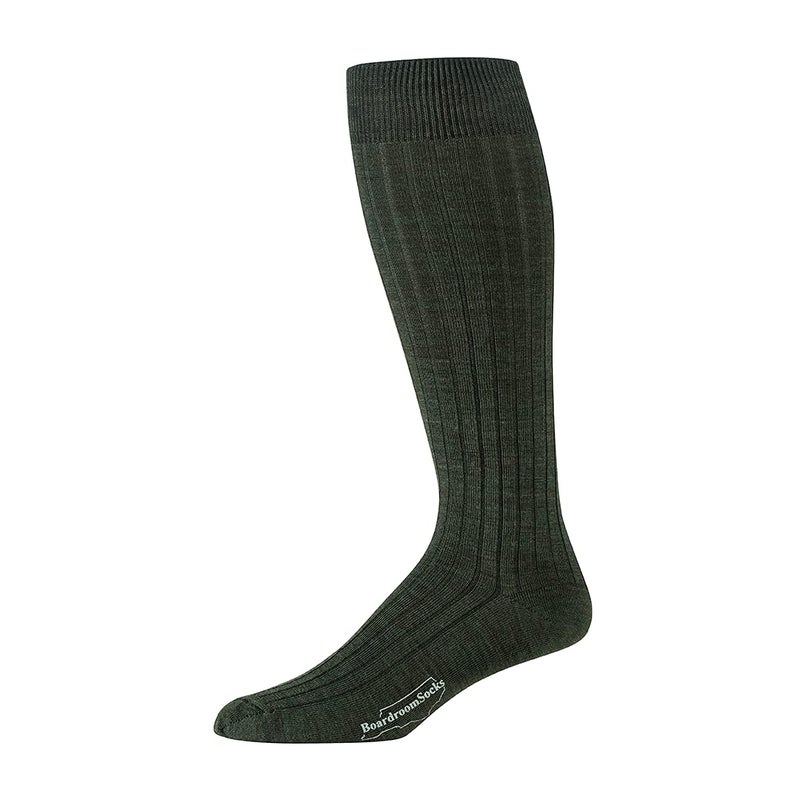 BoardroomSocks Merino Wool Dress Socks for Men â€“ Over-the-Calf, Ribbed Wool Dress Socks for Menâ€™s Size 8-12 â€“ Comfortable and Breathable Socks with Reinforced Heel and Toe by Boardroom Socks, Olive - Image 1